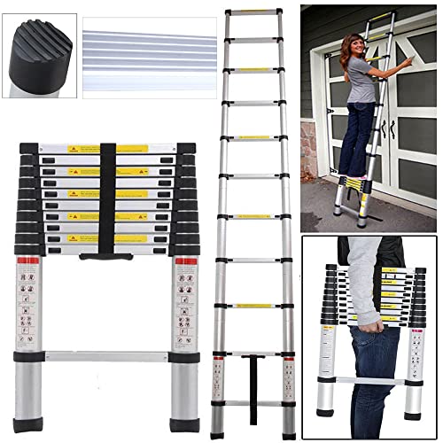 Yiyai Échelle Télescopique 3,2M en Alu, Escabeau 11 marches Télescopique Portable et Solide, EN131 Echelle De Toit, Différentes Hauteurs Disponibles, Charge 150 kg, Argent Cover