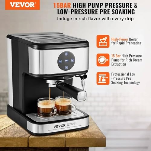 Image of Fastlink‚15 Bar Semi-Automatic Espresso Machine: Craft Perfect Cappuccinos & Lattes at Home with Built-in Milk Frother