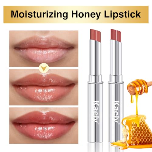 Image of evpct 2Pcs Nude Honey Lipstick Moisturizing Tinted Lip Balm for Older Women | Hydrating Formula Tinted Lip Oil Stick, Sheer Lightweight Softening, Shine Glowy Lipgloss Lips Color Tint Stain, Cruelty-Free