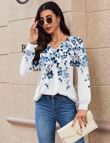 Image of Zeagoo Womens Long Sleeve Tops Fall V Neck Shirt Casual Pleated Tunic Top