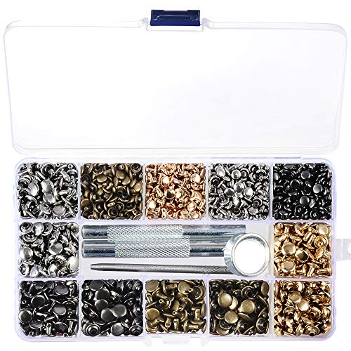 640 Sets Mixed Color Leather Rivets Kit Mixed Size Double Cap Rivets Garment Rivets With Rivet Press Setter Tool For Leather Craft Clothing Shoes Belts Bags Accessories 4 Color 2 Sizes #TOP4