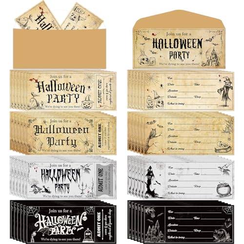 gisgfim 80PCS Halloween Party Invitations with Envelopes Vintage Halloween Fill In Black Invites Scary Skull Invitations Horror Halloween Party Ticket Invitations for Birthday Baby Shower Supplies