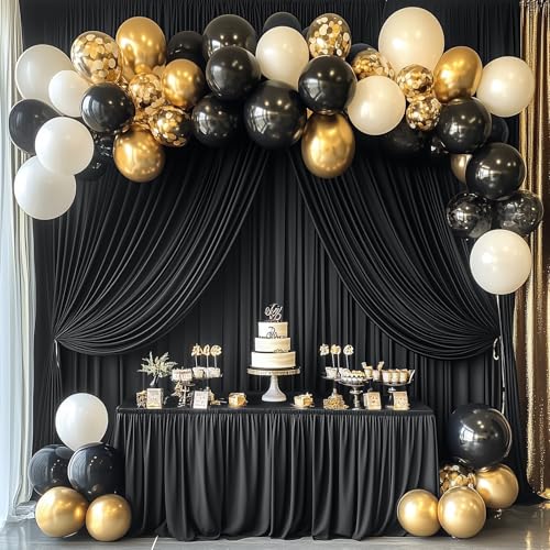Image of 20ft x 14ft Black Backdrop Curtain for Parties, Wrinkle Free Polyester 4 Panels 5x14ft Photo Backdrop Drapes Back Drop Cloth for Wedding Birthday Party Baby Shower Photography Background