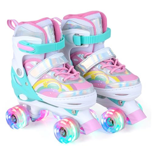 COSTWAY Patines en Línea para Niños, 4 Tallas Ajustables con Ruedas Luminosas PU 82A, Rodamientos ABEC-7 y Freno Doble, Patines para Principiantes,Niños Niñas Interior Exterior (M)