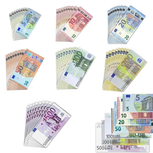 AUNGCSHE 350 PCS Billetes Euro Juguete, 5/10/20/50/100/200/500 Billetes Euro Juguete en 7 Denominaciones Diferentes, para Aprender, Caja Registradora Juguete, Jugar a Roles y Disfrutar del Juego
