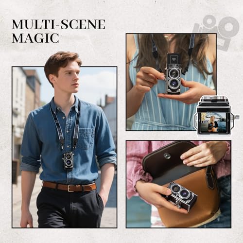 Image of CHUZHAO Classic Mini Digital Camera, Portable TLR Point and Shoot Camera with 1080P Video, 12MP Photos, 16GB Card, 1000mAh Battery and Dual Filters, Ideal for Travelers, Lovers