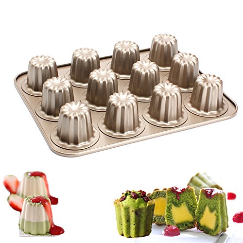 Ezeso 12 Cup Cannele Mold - Canneles de Bordeaux Mold - Non Stick Carbon Steel Canneles Baking Pan Cannele Mould