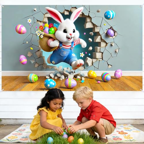 Image of Nuxovilar Easter Wall Banner 43x70.86 Polyester | Easter Banner, Party Poster, Wall Sign, Spring Backdrop. Suitable for Indoor, Room, Event. (Bunny Egg)