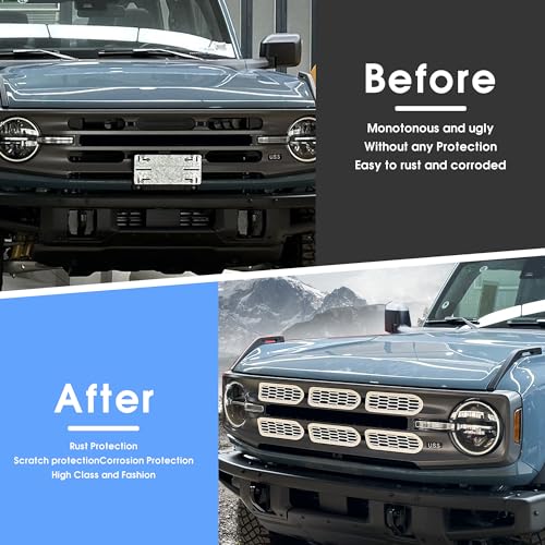 Image of sukemichi White Front Grille Inserts Mesh Grill Cover for Ford Bronco | Decals stickers covers,Fits 2021-2026 Base /Big Bend /Outer Banks /Badlands exterior accessories,Not for Sport,ABS,6 Pack