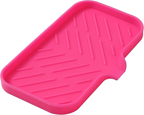 Vista 118 de Jaboneras de baño de silicona con boquilla de drenaje, organizador de fregadero de baño y cocina, soporte para esponja, bandeja de jabón para Gris