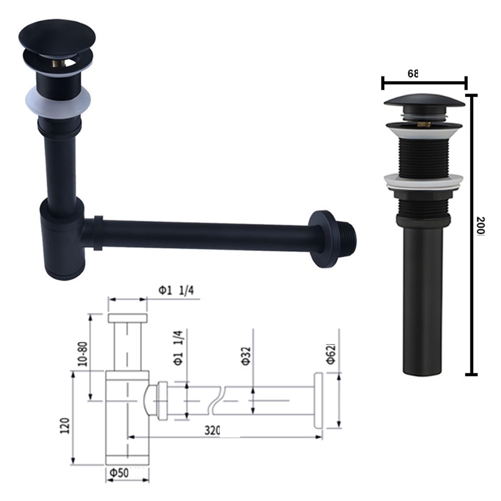 1 Uds lavabo de latón desagüe residuos conexión pared plomería trampas P tubería lavado baño Push Pop Up fregadero trampa negro/oro pulido/gris/cromo Para Bricolaje(Gold Pipe Only)