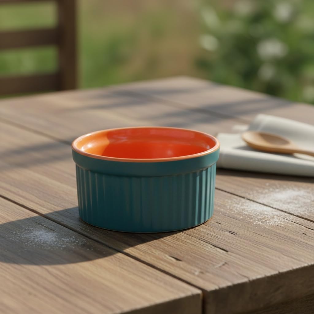 Caffeine Ceramic Handmade Blue & Orange Matte Ramekins Bowl(Set of 1) 1