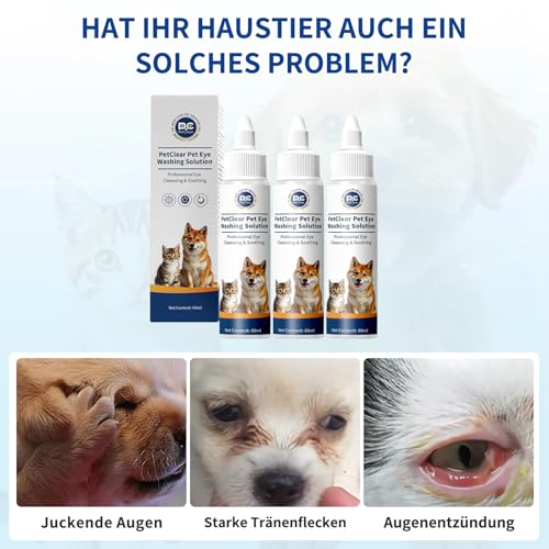 PCpetclear PetClear augentropfen Hunde und Katzen lindern Augenjucken und Reizungen, Symptome und Allergien. Entfernt effektiv Tränenstein. (60ml) (1)