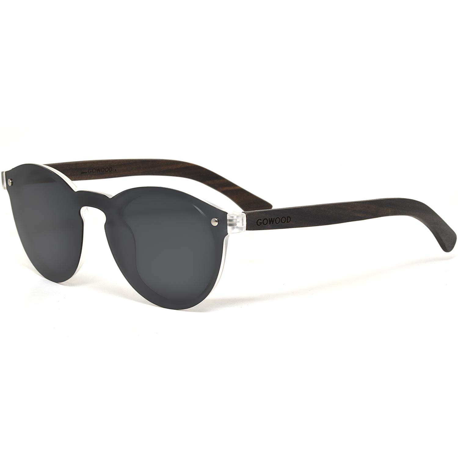 GOWOOD Occhiali da sole rotondi in legno per donne e uomini con lente polarizzata nera speciale in stile monopezzo