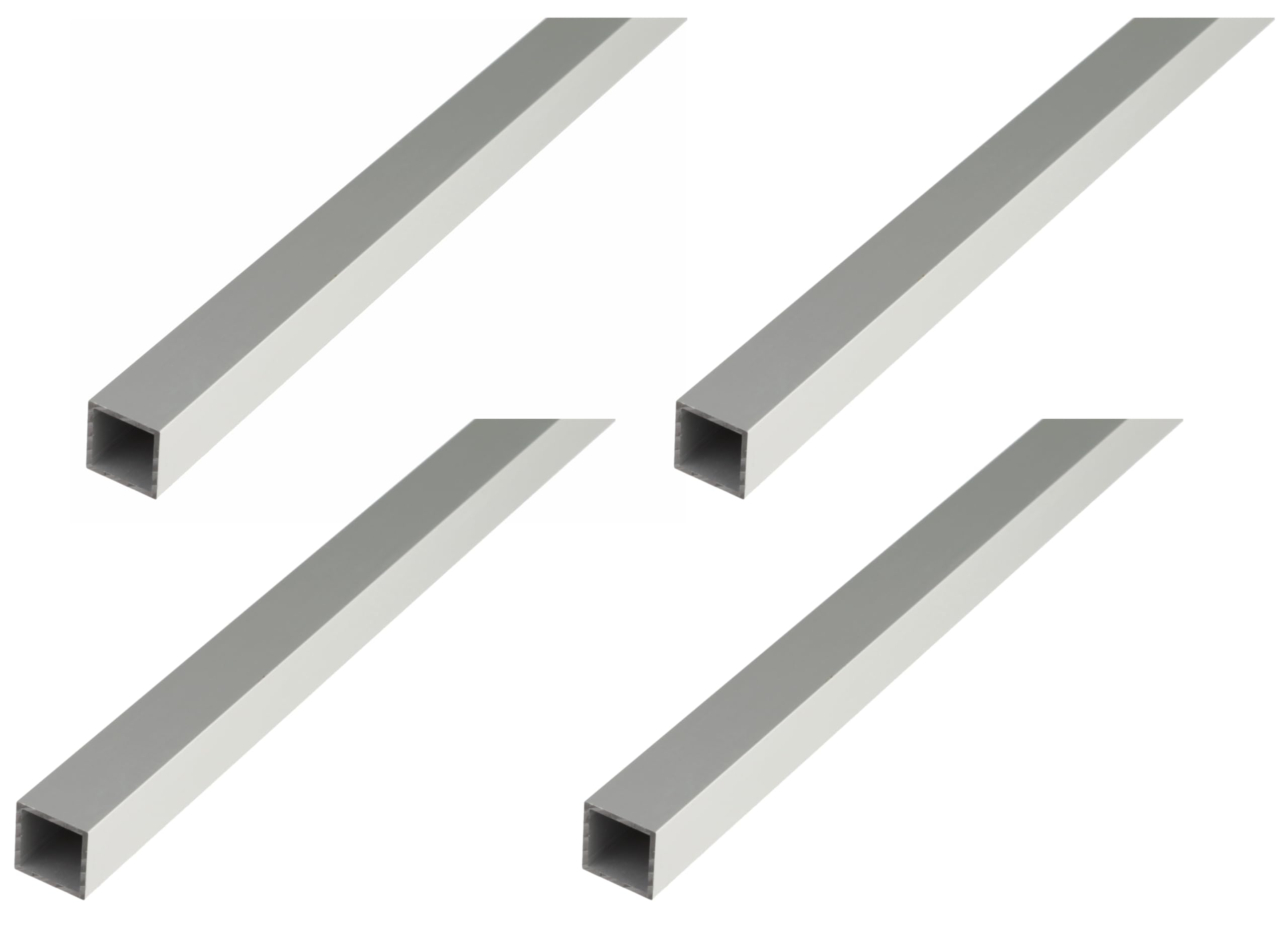 Alberts Set di 4 tubi quadrati | alluminio anodizzato color argento | 2000 x 20 x 20 mm