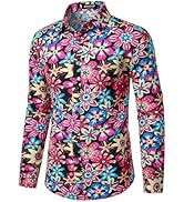 JEMITOP Men's Cotton Linen Vintage 70s Hippie Pattern Printed Long Sleeve Button Down Shirts for ...