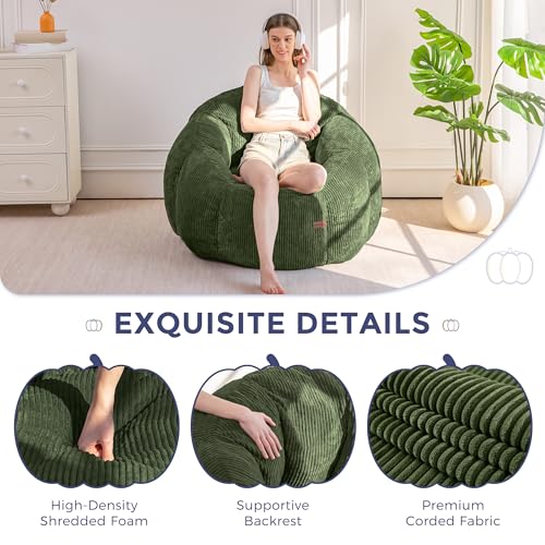 Image of MAXYOYO Giant Bean Bag Chair, Pumpkin-Shaped Bean Bag Sofa, Oversized Boneless Couch Sofa in a Box, Comfy and Lazy Lounge Chair for Dorm, Living Room, Green