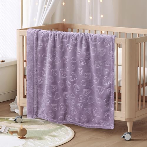 Image of BORITAR Baby Blanket with Heart Design for Girls Ultra Soft Fleece Warm and Lightweight Blankets for Infant Toddler Newborn, 30x40 Inch, Purple