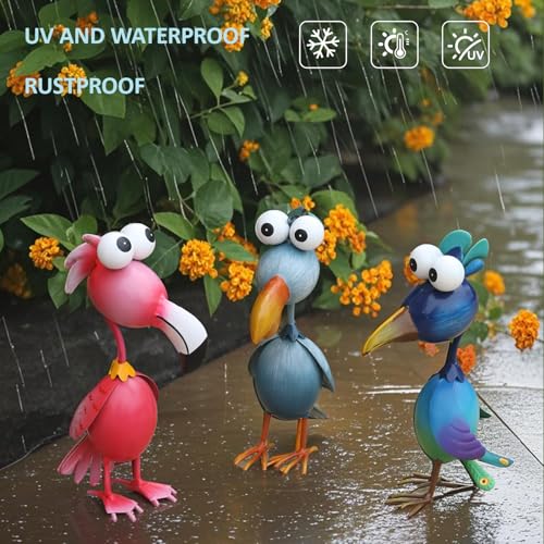 Juego de 3 Estatuas Decorativas de Pájaros de Metal para Exterior miniatura 3