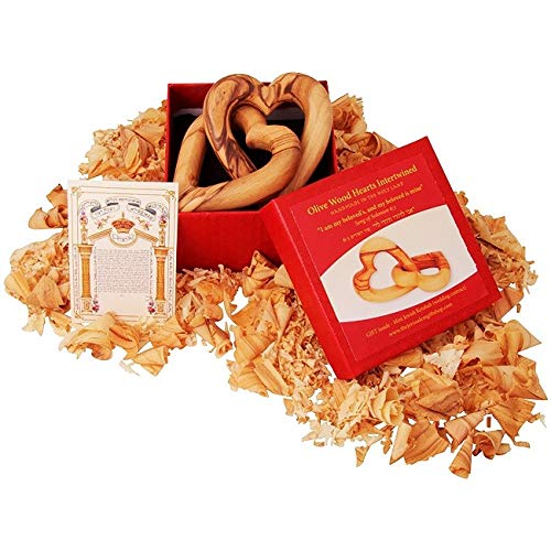 Handmade Olive Wood Hearts Intertwined. Engagement Gifts for Couples I am My beloved's, and My Beloved is Mine... (Song of Solomon 6:3) Creative Wedding Gifts Idea.