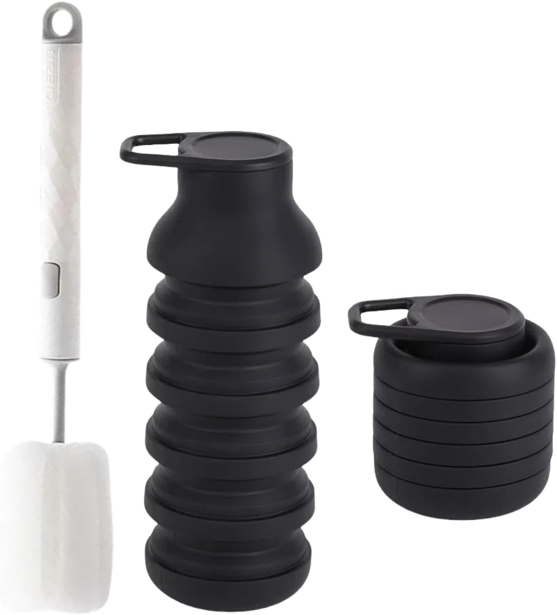 Ultralight Collapsible Silicone Cup - 200ml to 600ml with Locking Lid, D-Clip & Brush for Backpacking (151g)