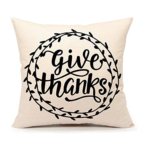 4TH Emotion Give Thanks Thanksgiving Day Home Decor Fall Throw Pillow Case Cushion Cover 18 x 18 Inch Cotton Linen