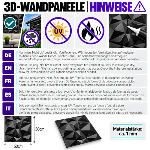 Miniatura 6 de Paneles 3d De Plástico Pvc, Para Paredes Y Techos, Diseño Diamante, Negro, 8 Unidades De 2 M , Para Sala De Juegos