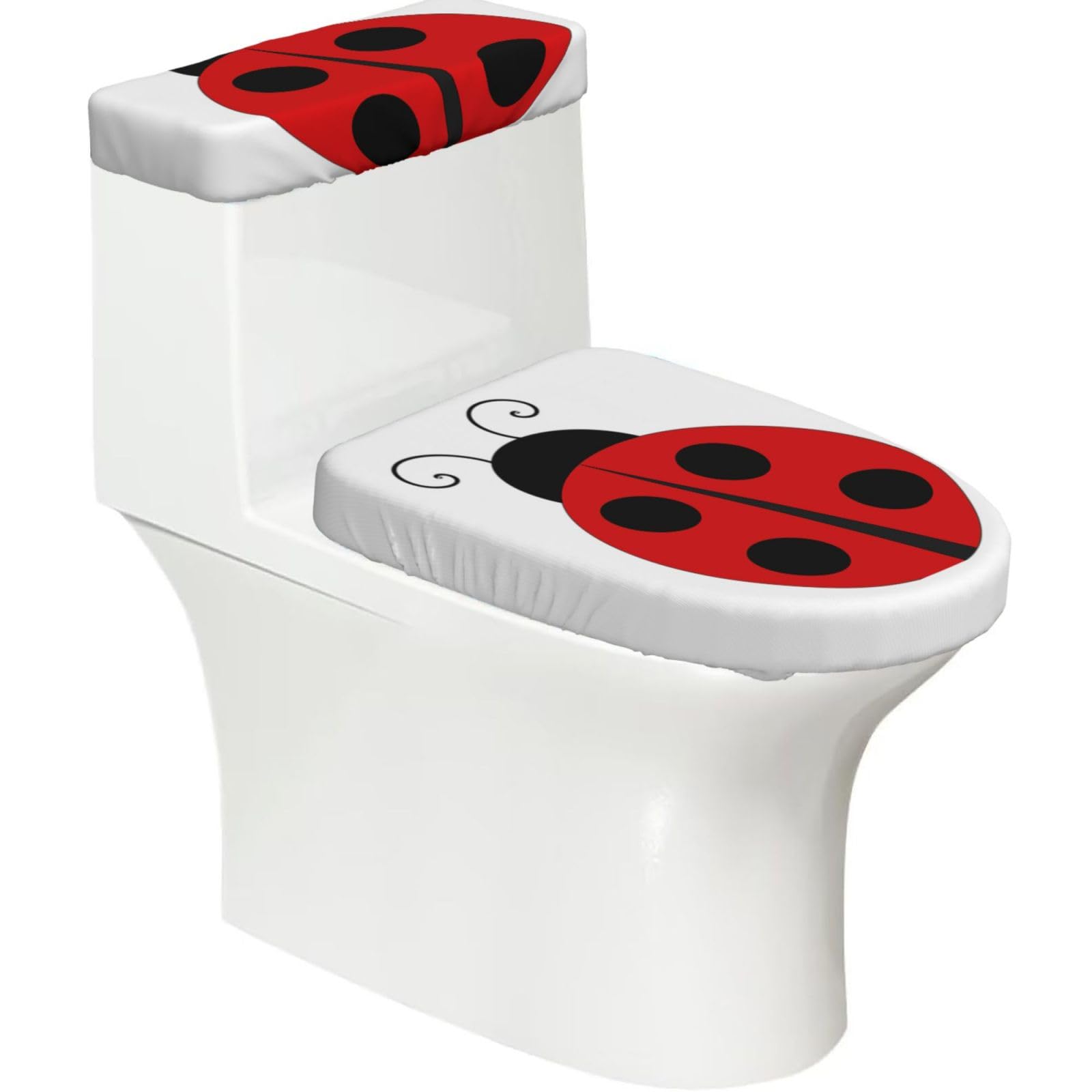 Ladybug Print Bathroom Decor Toilet Lid Cover And Tank Covers, Restroom Accessories Fits Most Round