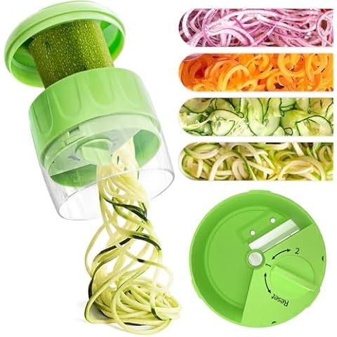 GLADICER Handheld Spiralizer, 3-in-1 Zucchini Spiralizer Noodle Maker, Spiralizer for Veggie Noodles, Perfect for Zucchini, Carrots, & More, Portable Kitchen Tool (Green) Cover