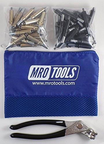 25 3/16 & 25 5/32 Cleco Fasteners + Cleco Pliers w/ Mesh Carry Bag (K4S50-4)