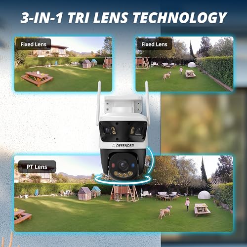 Defender AI Powered 3K+ Guard WiFi Tri-Lens PTZ Plug-in Power Outdoor Security Camera, 3-in-1 360°Smart View Camera, 8X Zoom, Human/Vehicle AI Detection, Blue/Red LED, WiFi 6, Works w/Guard App - Image 4