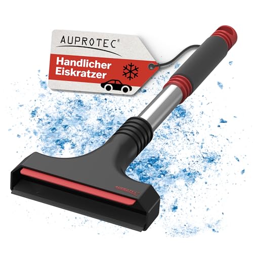 AUPROTEC Eiskratzer mit Eiskratzer aus Polycarbonat, Eiskratzer + Gummiabzieher und rutschfester Griff, Winterwerkzeug A 12 – Farbe schwarz-rot