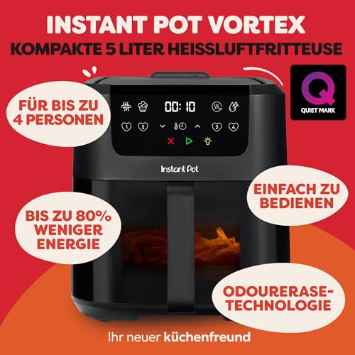 Instant Pot Vortex Compact Schwarz-Heißluftfritteuse 5 l Korb, Familiengröße, 4 in 1 – Heißluftfrittieren, Trocknen, Backen, Aufwärmen… – Ansicht 2