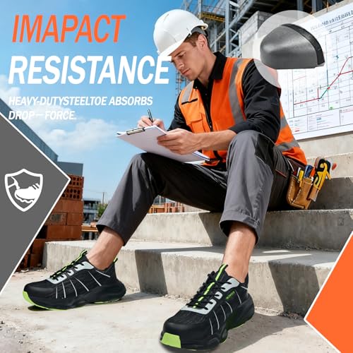 Image of Hogent Steel Toe Shoes for Men Women, Ultra Lightweight Premium Comfortable Work Sneakers, Puncture Proof Air Cushioned All‑Day Wear Safety Toe Shoes for Industrial Construction Warehouse Factory Work