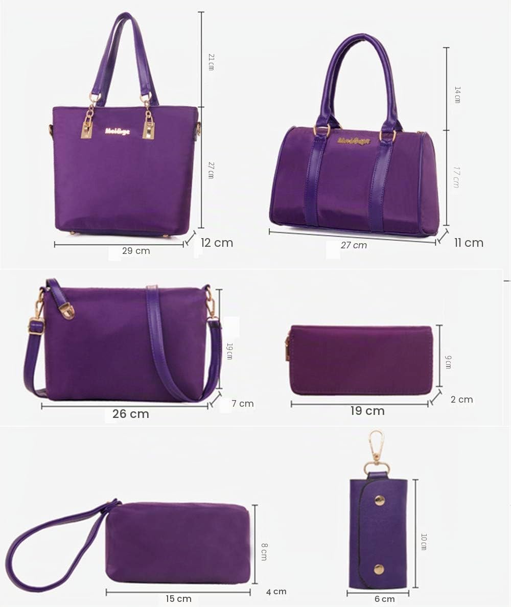 Set di 6 borse a tracolla da donna in nylon, con manico superiore, borsetta, portafoglio, portachiavi
