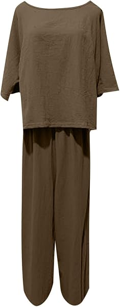 Women's Elegant 2-Piece Cotton and Linen Set Matching Clothing for Women Linen Lightweight Set of Leg Trousers Summer Sports Suits Casual Solid and Pockets Beach Holiday - 4