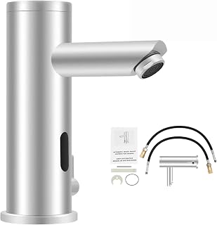 Infrarot Wasserhahn, Automatik Sensor Armatur, Berührungslose | Batteriebetrieb, 15cm Erfassungsbereich, 0-55°C Temperatur Einstellbar, Wabenförmiger Strahlregler, mit 2 Schläuche (55cm)
