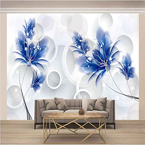 Papier peint canevas 3D fleurs bleues pour salon et chambre moderne