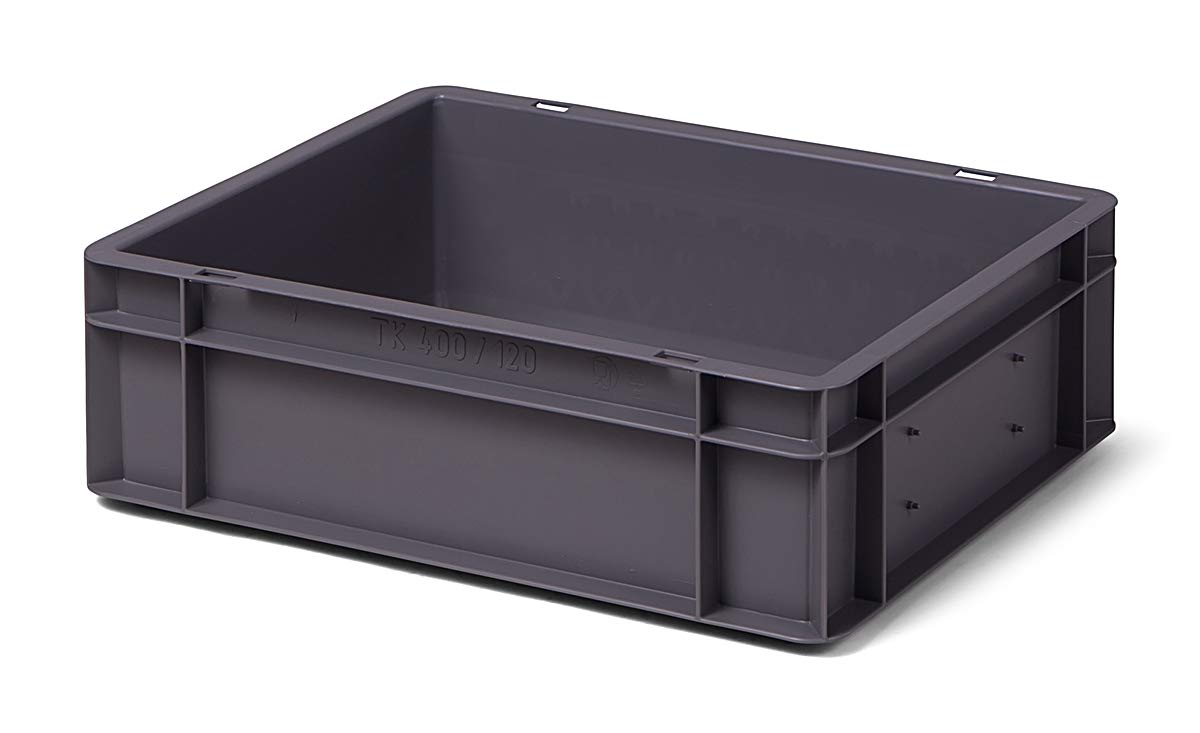 1a-TopStore 4 Stk. Transport-Stapelkasten TK412-0, grau, 400x300x120 mm (LxBxH), aus PP, Volumen: 10 Liter, Traglast: 30 kg, lebensmittelecht, made in Germany, Industriequalität
