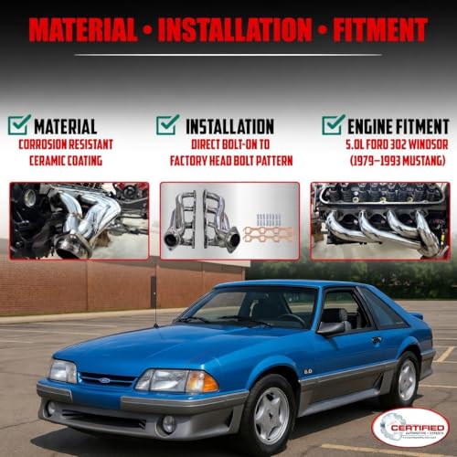Image of Ceramic Coated Shorty Headers For 1979-1993 Ford Mustang 5.0L Foxbody GT LX | 302 V8 Fox Body Direct Bolt-On Ceramic Thermal Barrier Coating Exhaust Headers With Copper Gaskets and Bolt Kit 3 /8 inch Flanges