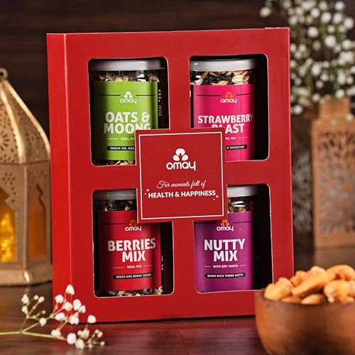 Omay Foods Healthy Delights Gift Box | Premium Git Hamper | Gift for Employees, Clients | Healthy Snacks Gift | Premium Gift Hamper | Wedding Hamper | Birthday Gift Pack | Gourmet Gift Pack