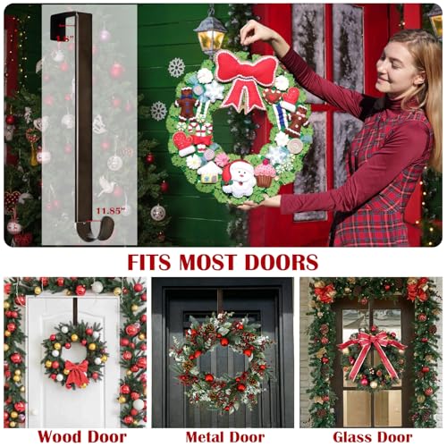 Image of 15 inchto 25 inch Wreath Door Hanger, Non Scratch Wreath Hangers for Front Door | Metal Door Wreath Hanger, Over the Door Hooks, Hanging Fall Easter Christmas Halloween Decor Welcome Sign- Hold Up to 20lbs