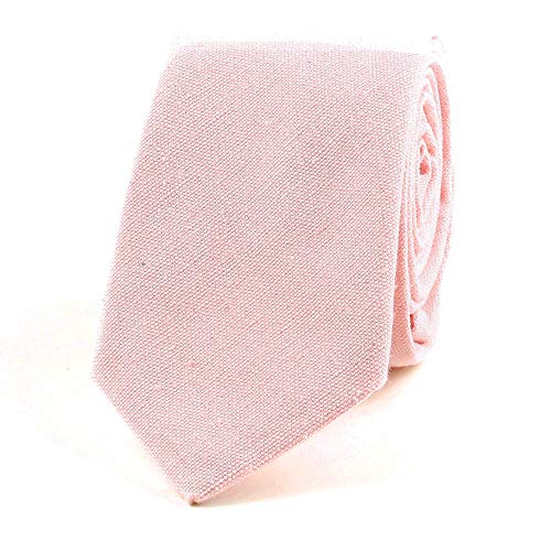 Image of Elfeves Men's Skinny Solid Color Tie Causal Cotton Linen Narrow Slim cut Necktie