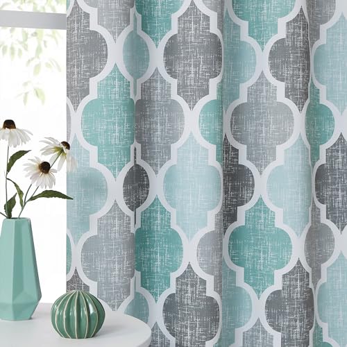 Beauoop 100% Blackout Curtains 45 Inches Long 2 Panels for Bedroom Living Room Aqua Grey Moroccan Geo Room Darkening Thermal Insulated Soundproof Grommet Top Window Treatments Drapes, 50x45 Set of 2 by Beauoop - Image 6