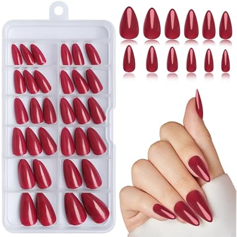 Lifextol 120pc Almond Press on Nails Short Fake Nails Press ons with Nail Adhesive Tabs, Wine Red Acrylic Nails Press on Nails Almond Nail Tips Petite Glue on Nails False Nails Artificial Fingernails Cover