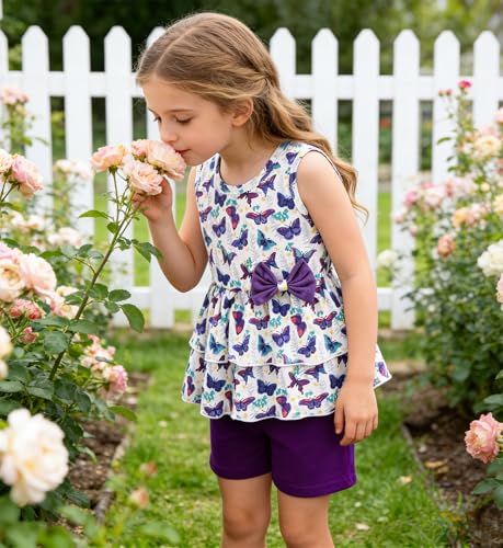 Image of Girls 2 Piece Outfit Summer Short Set Sleeveless Bow Knot Tank Top and Shorts Cute Clothes for Toddler Girls