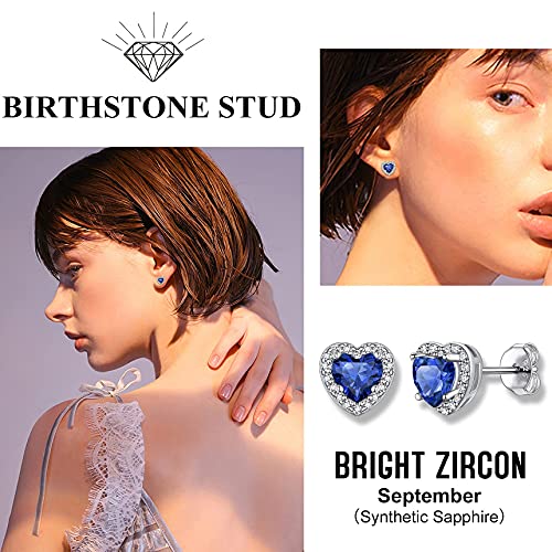 Bestyle Sparkling 925 Sterling Silver Birthstone Stud Earrings for Women, Heart/Round/Teardrop/Square Solitaire Diamond Studs Earrings, Great Birthday/Christmas Gifts3