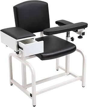 Lab Blood Drawing Chair with Padded Flip Arm and Drawer Black