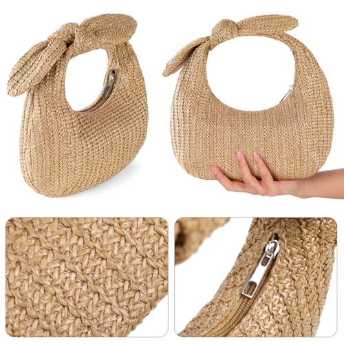 Bolso de mano tejido de paja para mujer miniatura 6