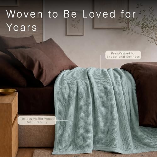 Image of GOTS Certified 108 inchX90 inch King 100% Organic Cotton Waffle Blanket-Silver Blue | Premium Waffle Blankets & Throws for Bed, Throw Blanket for Couch, Modern & Cozy Blanket, All Season, Comfy and Soft Blankets